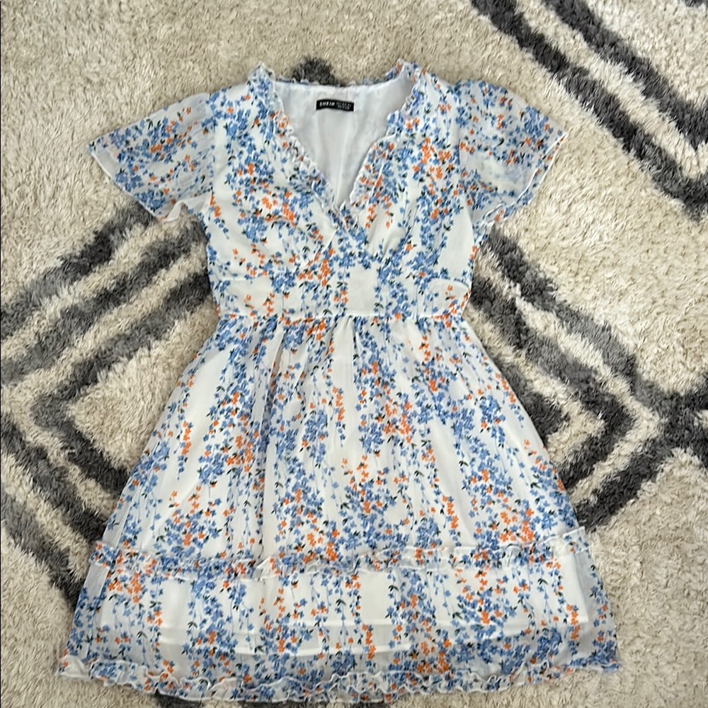 SHEIN Blue and Orange Flutter Sleeve Sundress